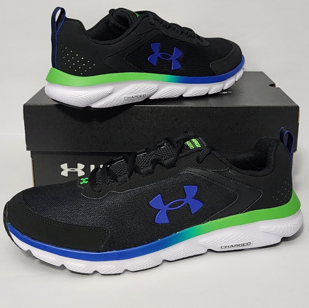 Under Armour UA Charged Assert 9 Mens Sz 10 Sneakers Shoes Black Blue 3024590